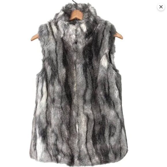 Chic Grey Faux Fur Vest Shaggy Rabbit Fur Look Soft Cozy Layering Mobwife Boho - Picture 3 of 7